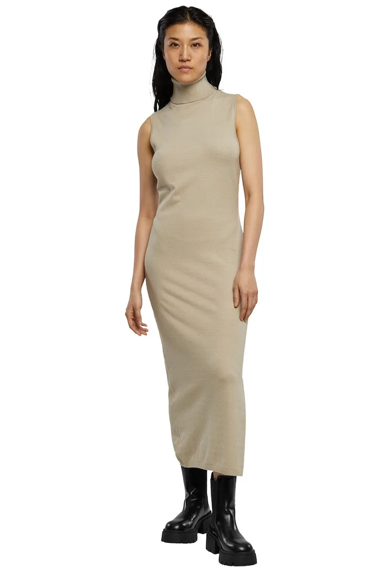 Rochie tricotata cu guler inalt, Gri deschis