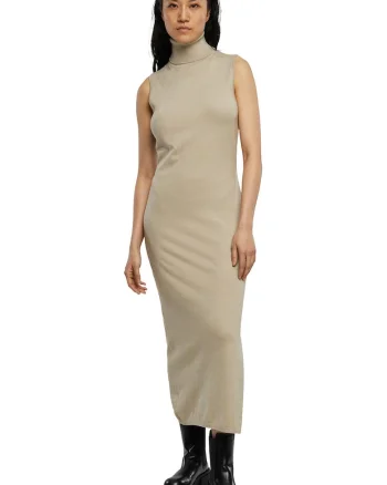 Rochie tricotata cu guler inalt, Gri deschis