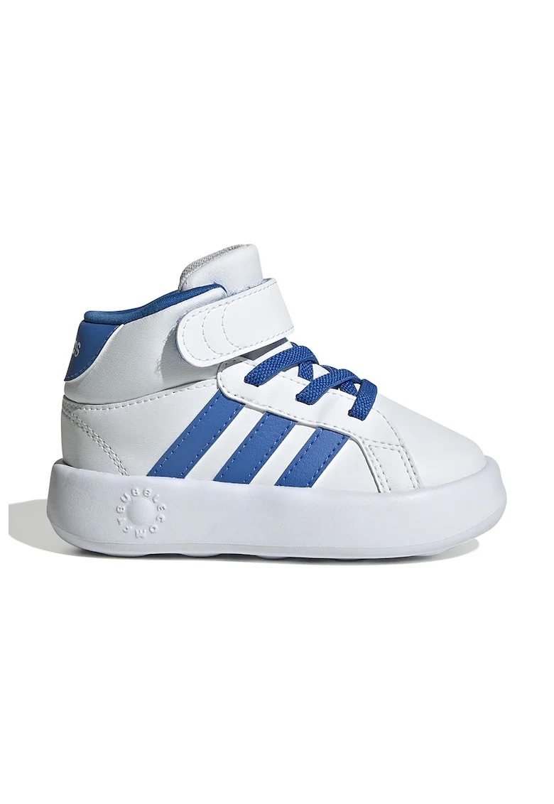 Pantofi sport mid-high de piele ecologica cu velcro Grand Court, Alb optic/Albastru deschis