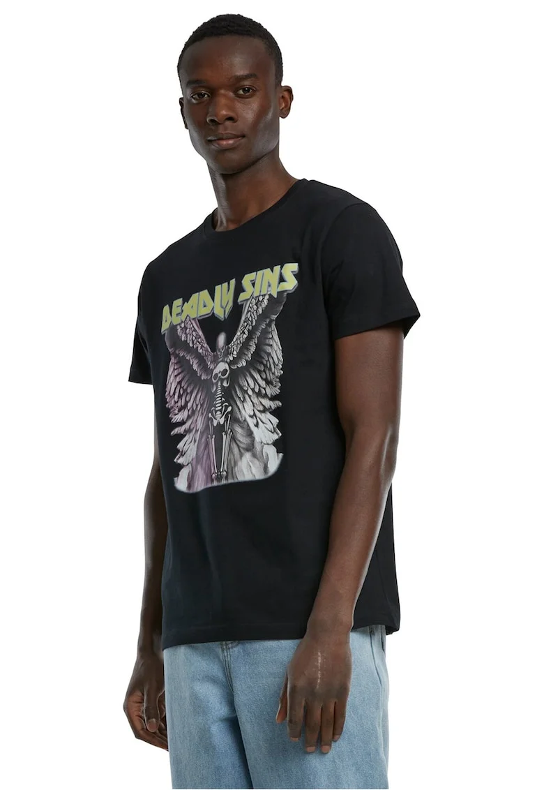 Tricou de bumbac cu imprimeu grafic, Negru