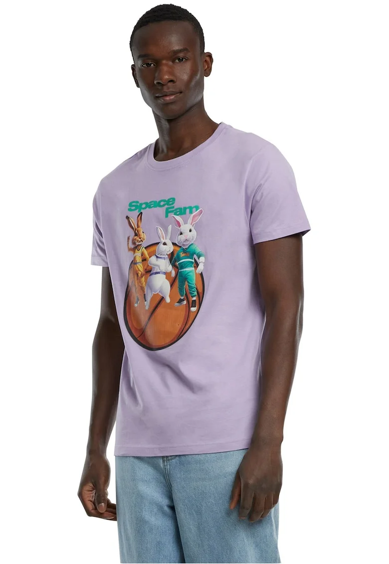 Tricou de bumbac cu imprimeu grafic, Lila