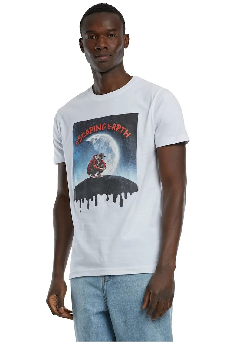 Tricou de bumbac cu imprimeu grafic, Gri/Alb optic