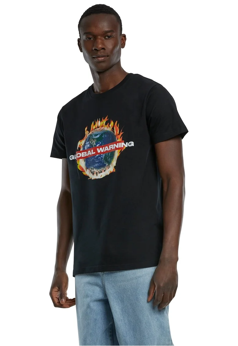 Tricou de bumbac cu imprimeu grafic, Negru