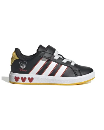 Pantofi sport din piele ecologica cu model cu Mickey Mouse Grand Court, Alb/Negru/Rosu vermillion