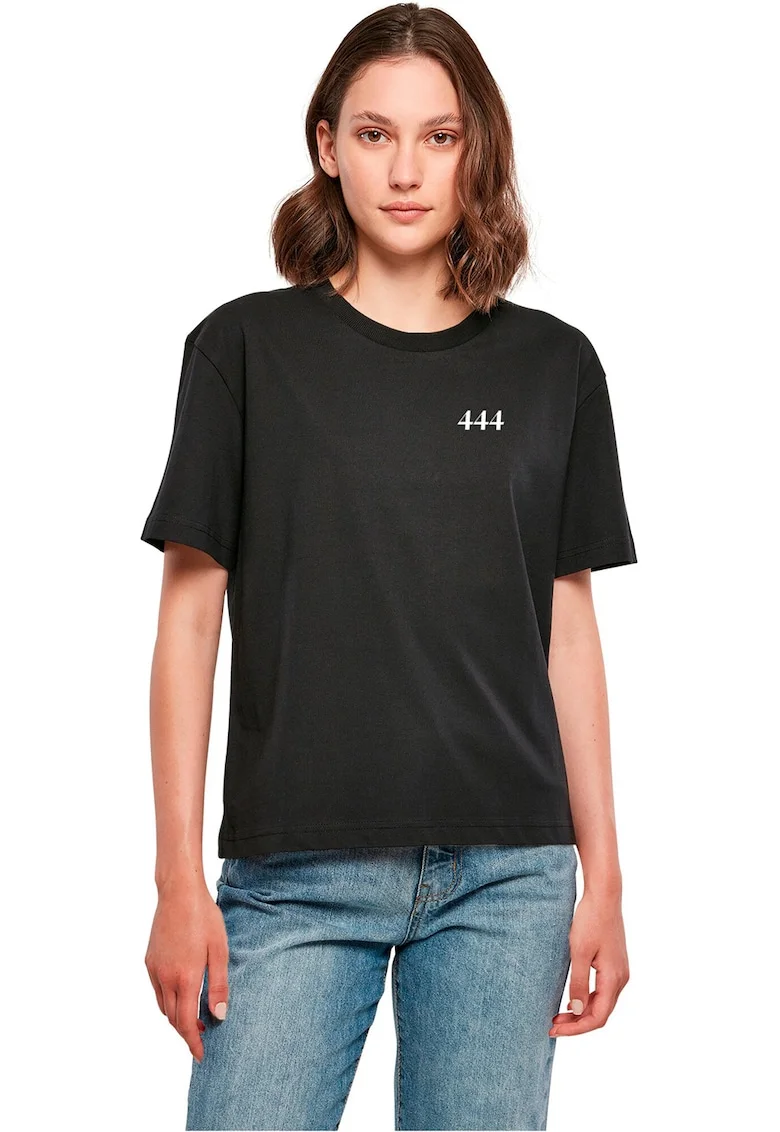 Tricou de bumbac cu imprimeu pe spate, Albastru pastel/Negru