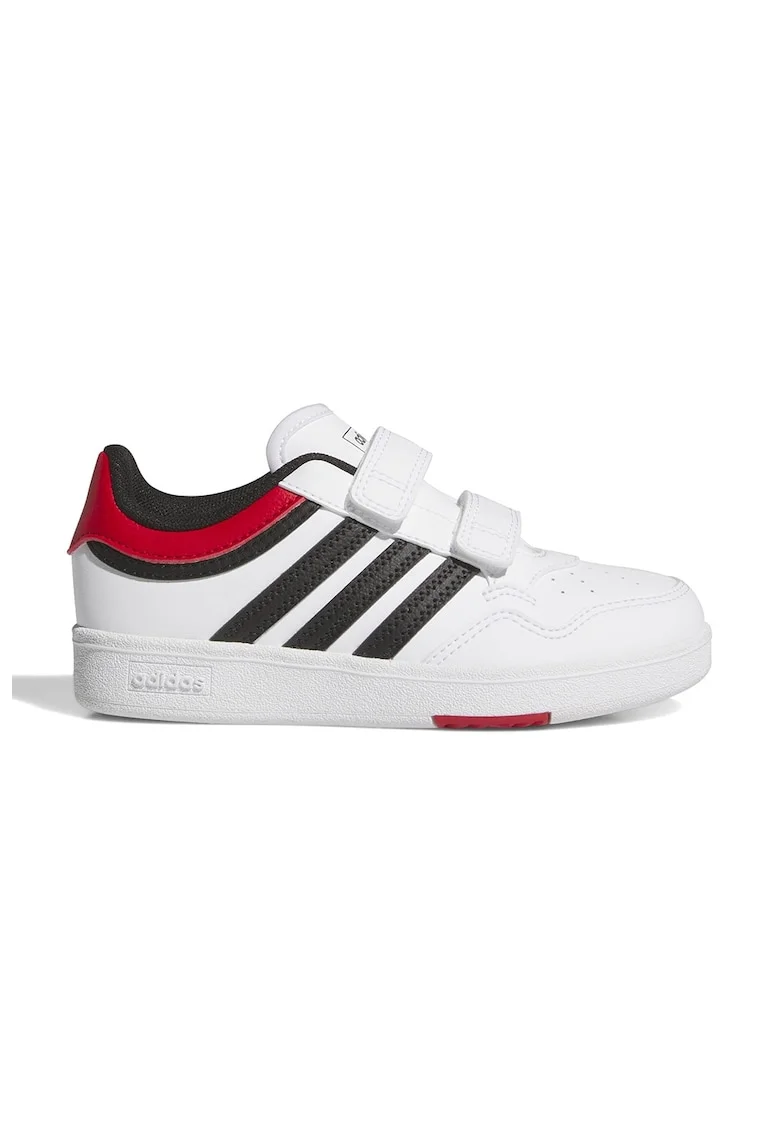 Pantofi sport de piele ecologica cu velcro Hoops 4.0, Negru/Alb optic/Rosu vermillion