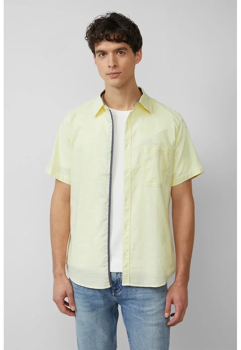 Camasa cu maneca scurta barbati, croiala Slim Fit si design cu un singur buzunar, Galben pai