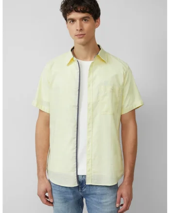 Camasa cu maneca scurta barbati, croiala Slim Fit si design cu un singur buzunar, Galben pai