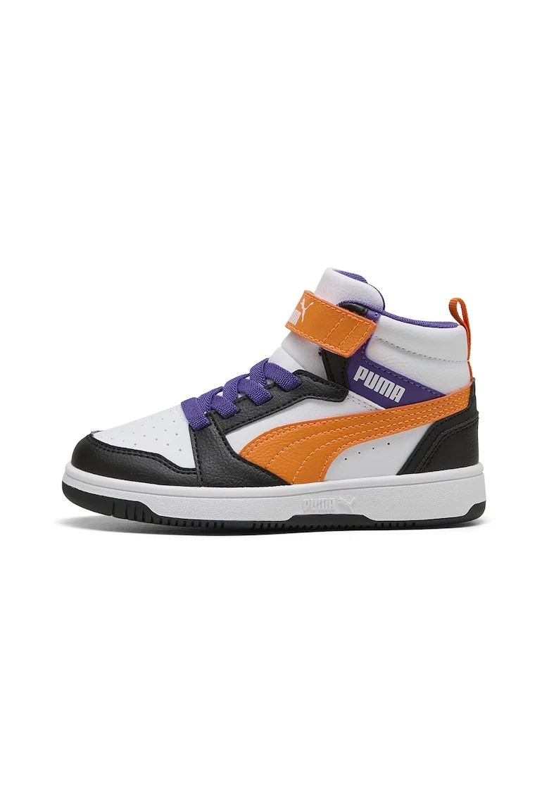 Pantofi sport mid-cut cu velcro Rebound V6, Alb/Portocaliu mandarina/Albastru indigo
