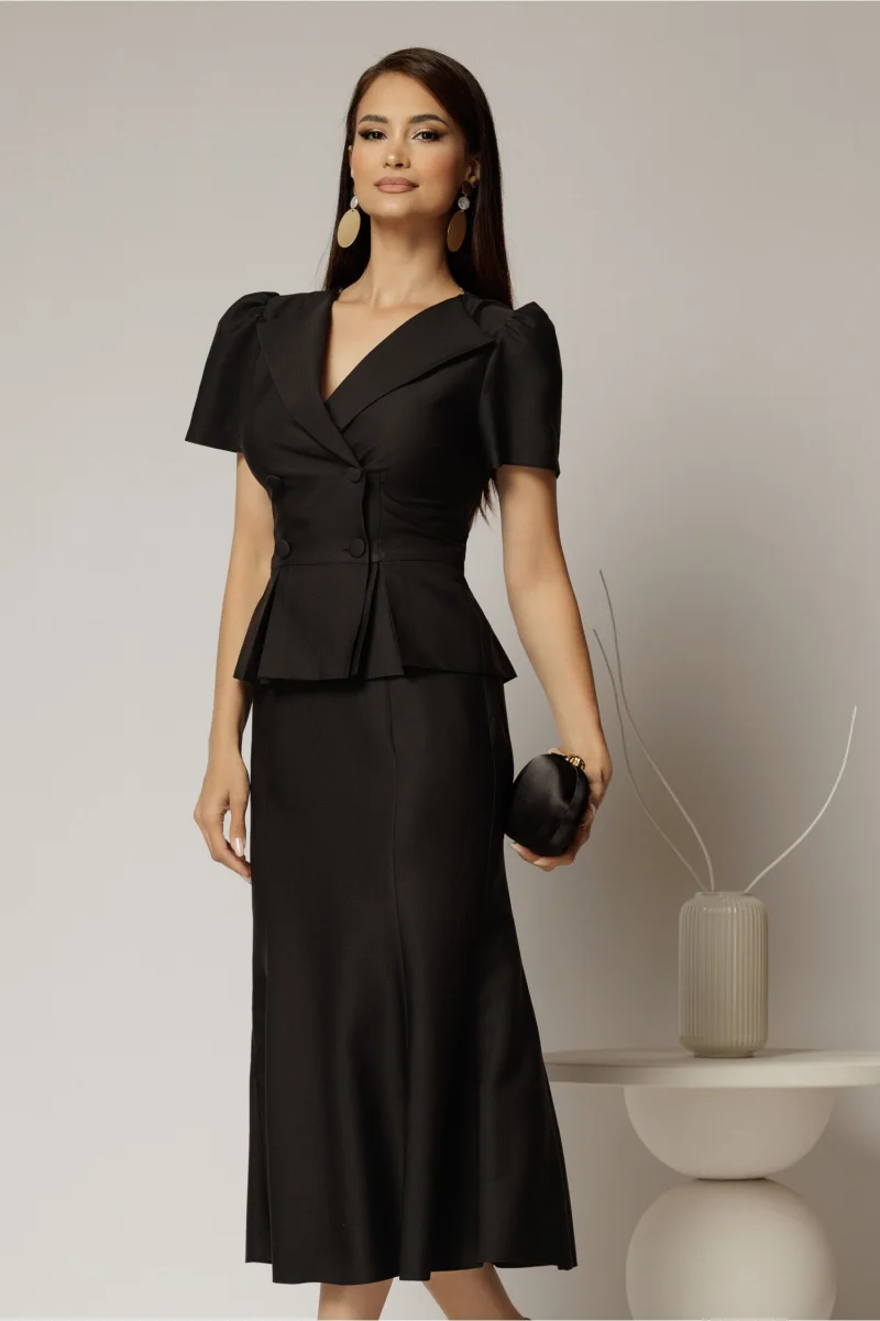 Compleu DY Fashion negru din sacou cu peplum si fusta in clini
