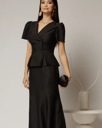 Compleu DY Fashion negru din sacou cu peplum si fusta in clini