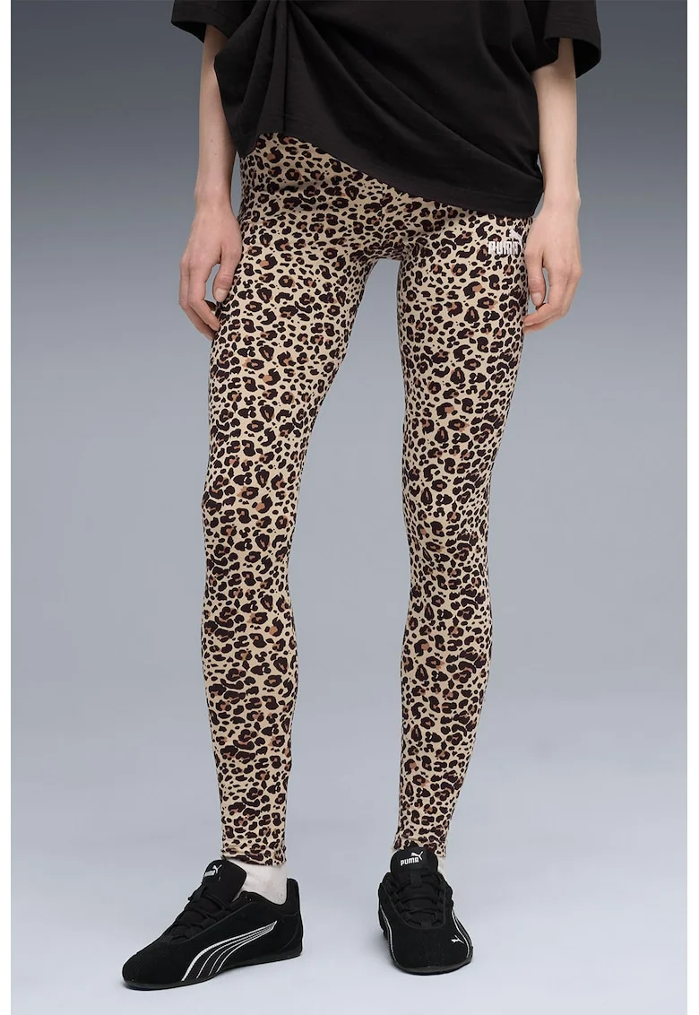 Colanti cu model animal print ESS GRAPHIC, Negru/Maro
