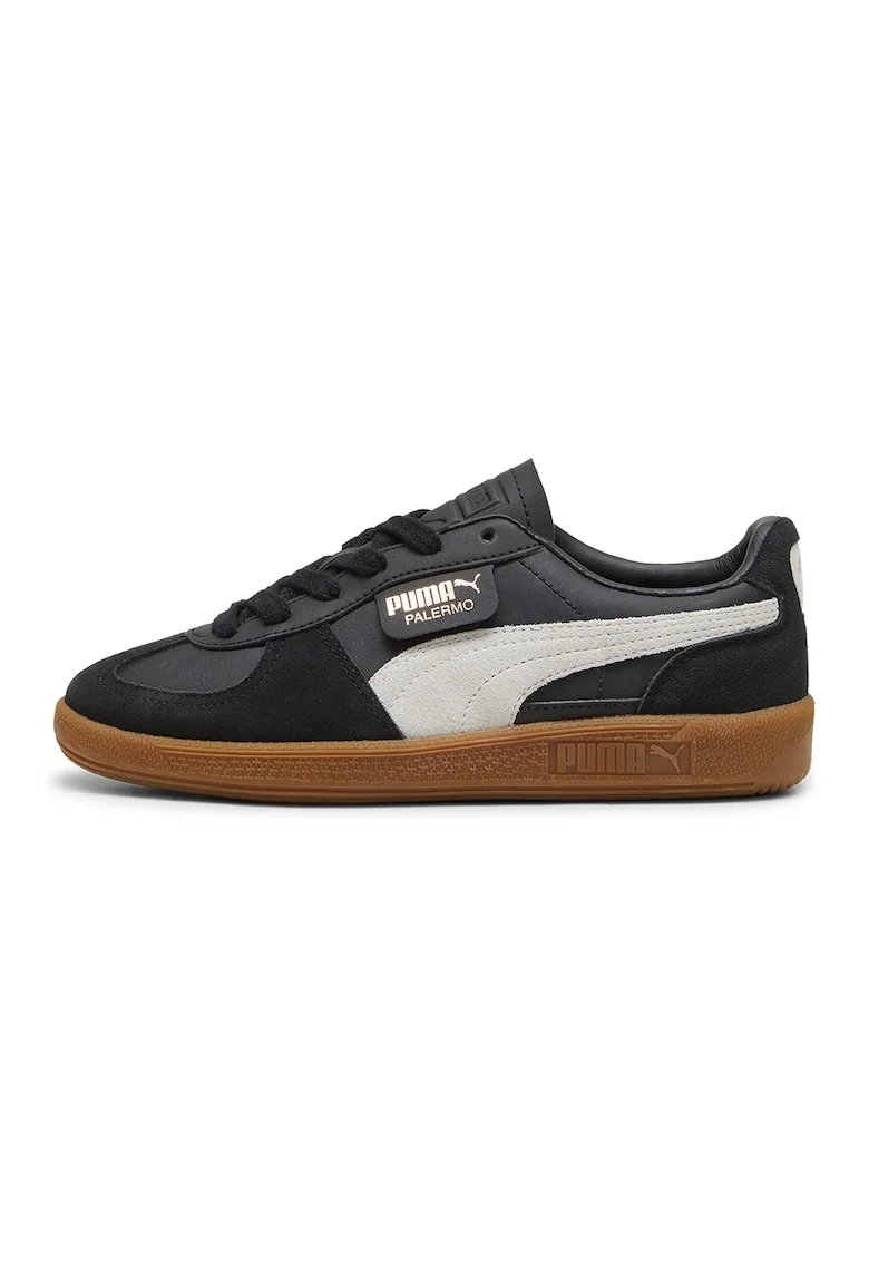 Pantofi sport Palermo de piele intoarsa si ecologica, Alb/Negru