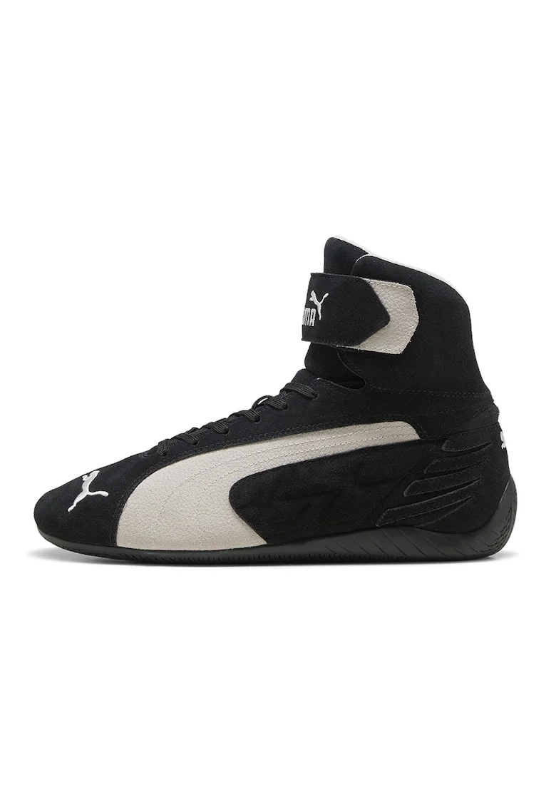 Pantofi sport Speedcat mid-cut de piele intoarsa, Negru/Maro nisip