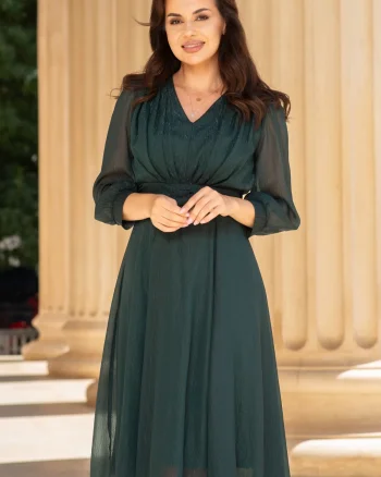 Rochie de ocazie midi verde in clos Romina cu fir lurex
