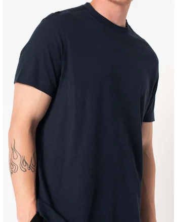 Tricou cu decolteu la baza gatului din amestec de in, Bleumarin