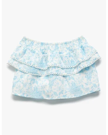 Bluza cu decolteu pe umeri si imprimeu floral, Alb/Albastru deschis