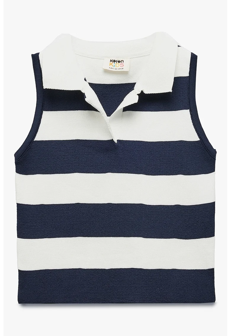 Top polo in dungi, Alb/Bleumarin