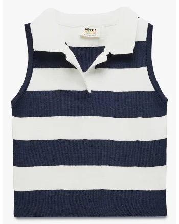 Top polo in dungi, Alb/Bleumarin