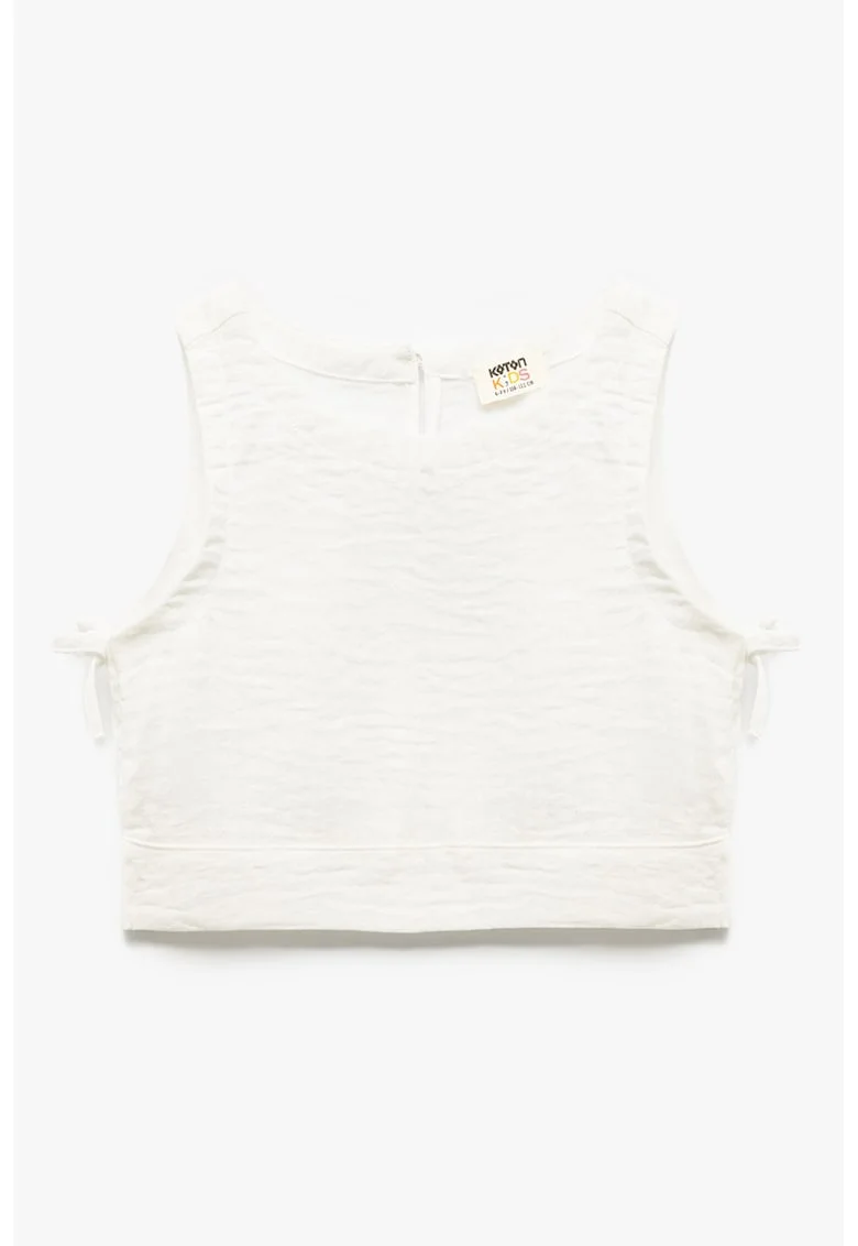 Bluza crop cu decolteu rotund, Alb