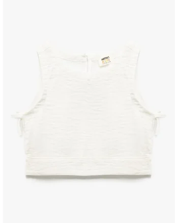 Bluza crop cu decolteu rotund, Alb