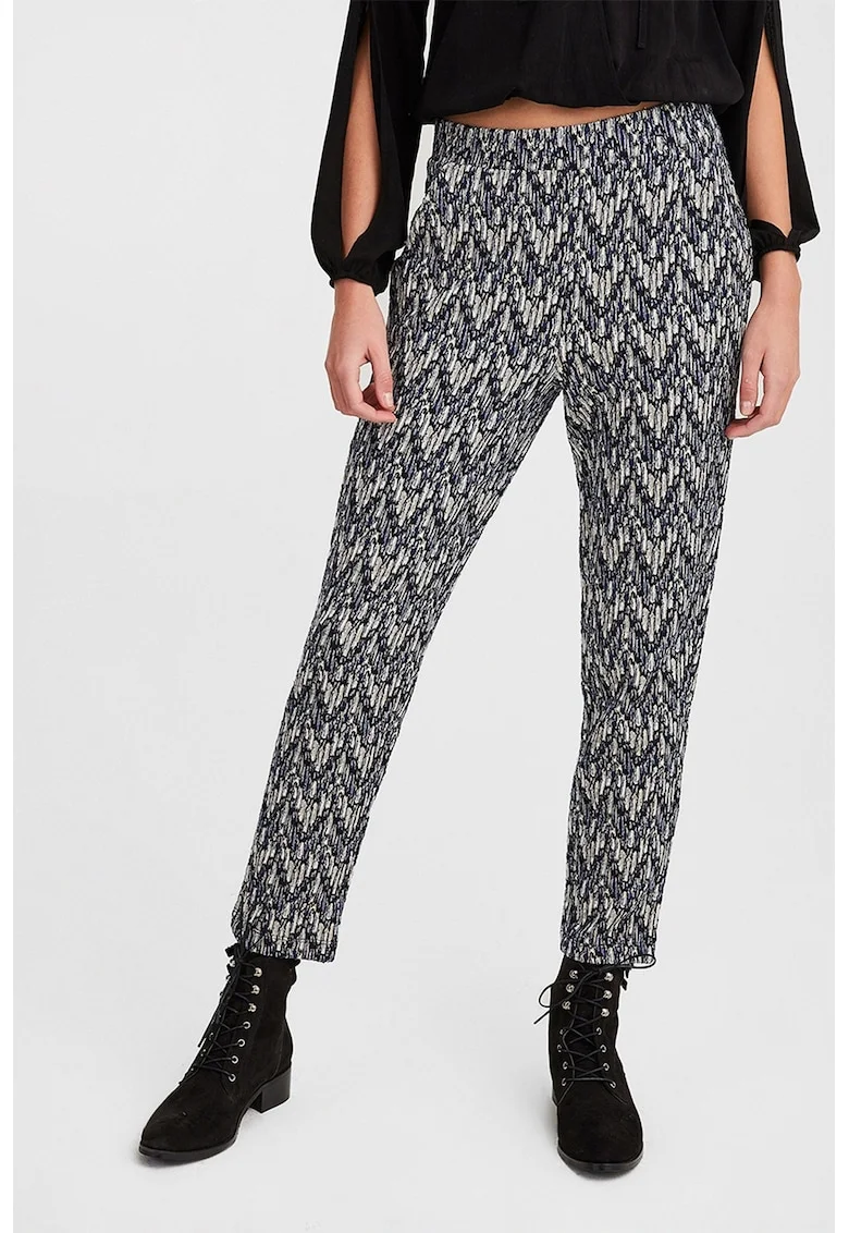 Pantaloni crop conici cu talie elastica, Negru stins/Bej deschis/Bleumarin