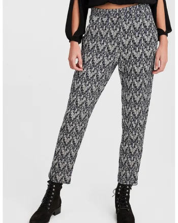 Pantaloni crop conici cu talie elastica, Negru stins/Bej deschis/Bleumarin