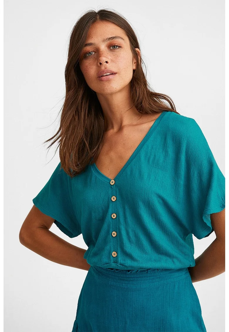 Bluza crop lejera, Albastru petrol
