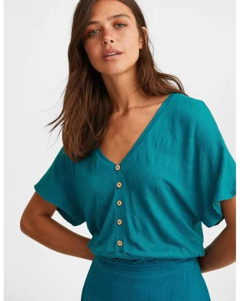 Bluza crop lejera, Albastru petrol