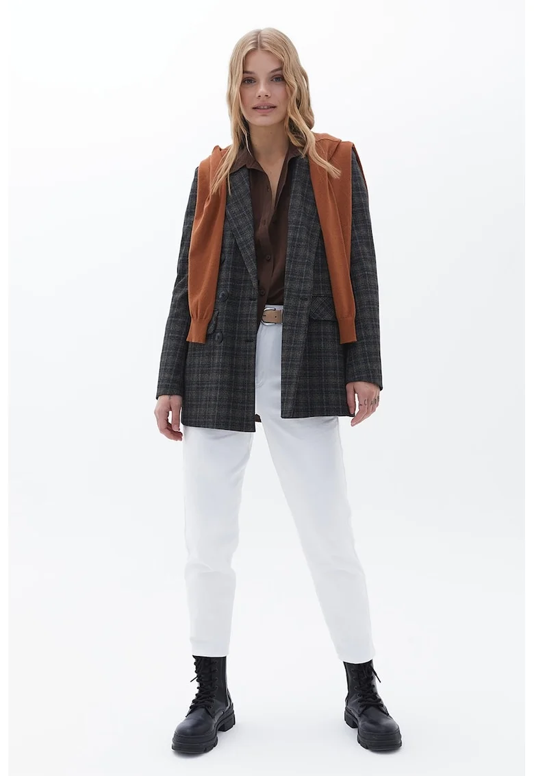 Pantaloni regular fit cu talie medie, Alb optic