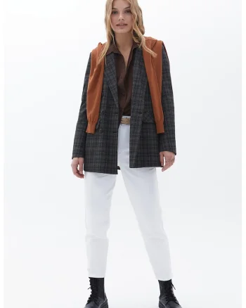 Pantaloni regular fit cu talie medie, Alb optic