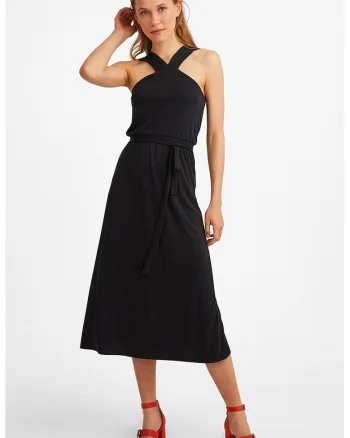 Rochie midi halter, Negru