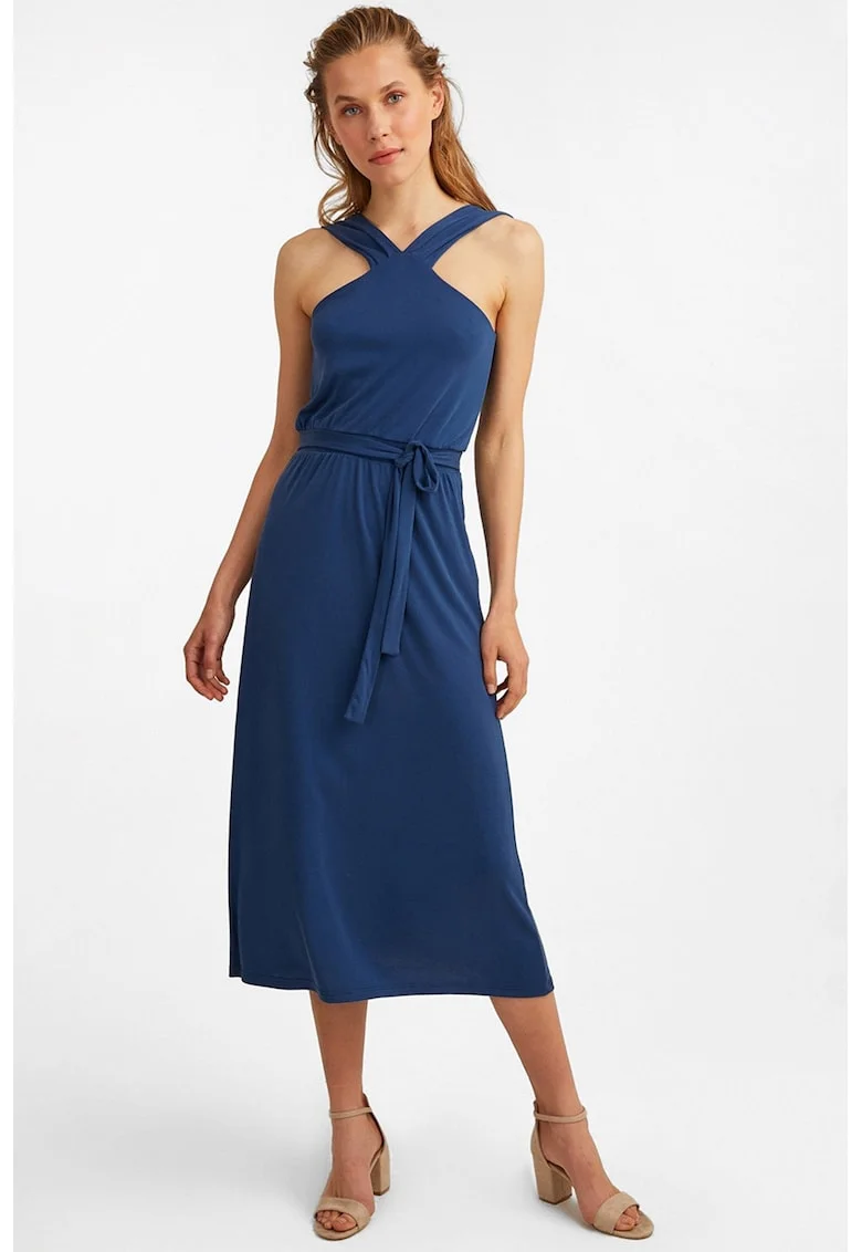 Rochie midi halter, Albastru inchis
