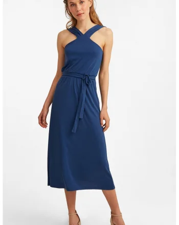 Rochie midi halter, Albastru inchis