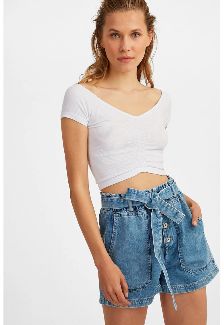 Tricou crop din amestec de modal, Alb optic
