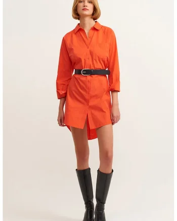 Rochie-camasa de bumbac cu terminatie asimetrica, Coral