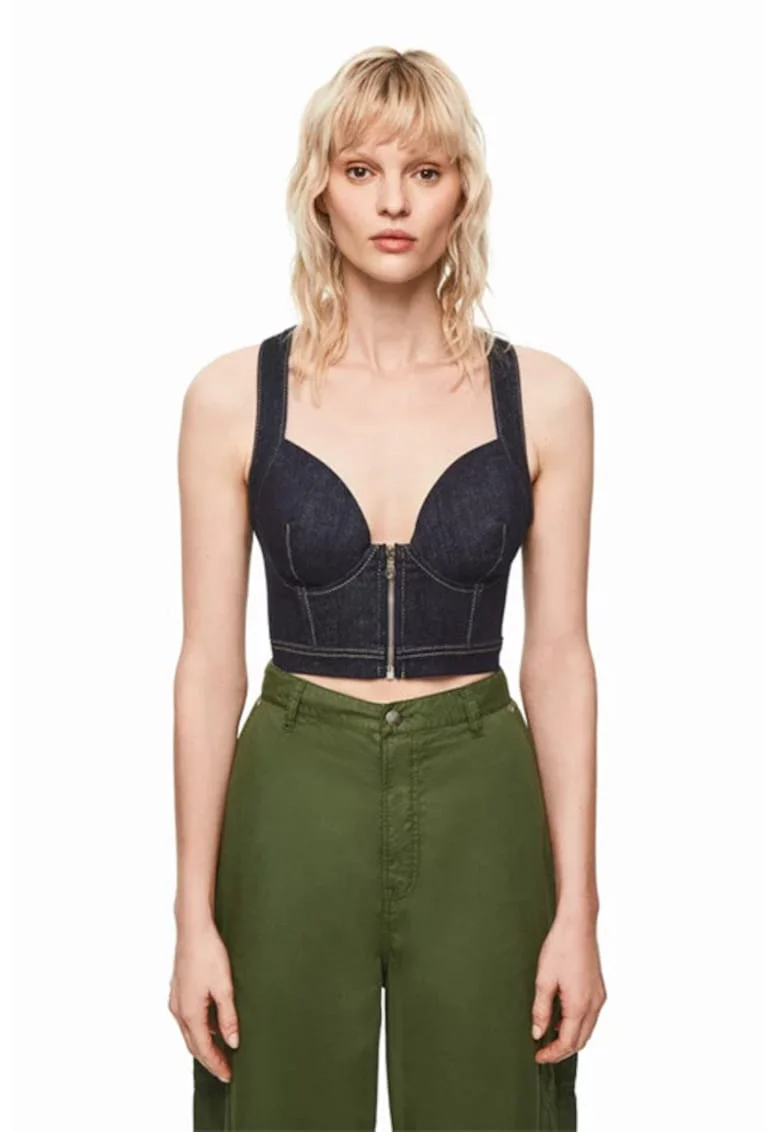 Dua Lipa Erika Bluza De Dama Top Denim - L NAVY,