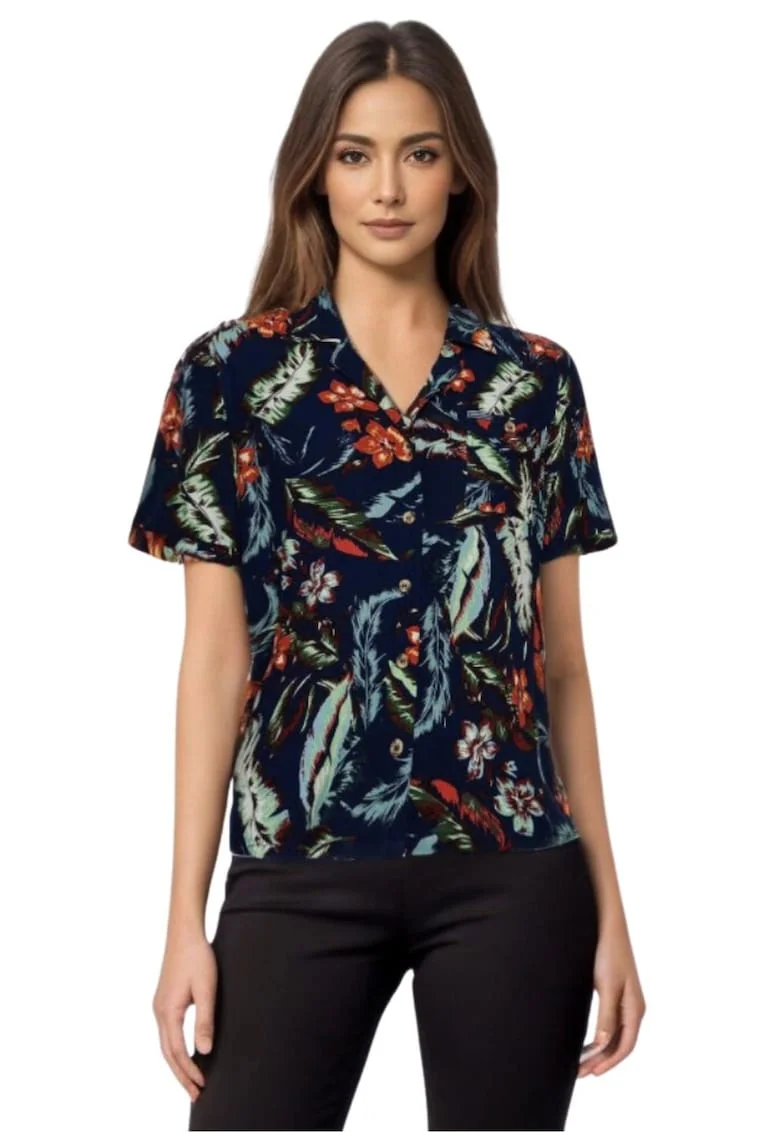 SuperDry, Camasa cu maneca scurta si model tropical