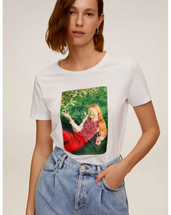 Tricou cu imprimeu foto Girlbits, Alb/Verde