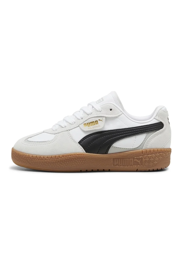 Pantofi sport Palermo de piele si piele intoarsa, Alb/Gri deschis