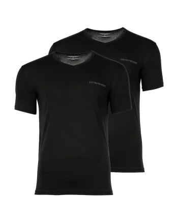 Set de tricouri cu decolteu la baza gatului si logo - 2 piese, Negru
