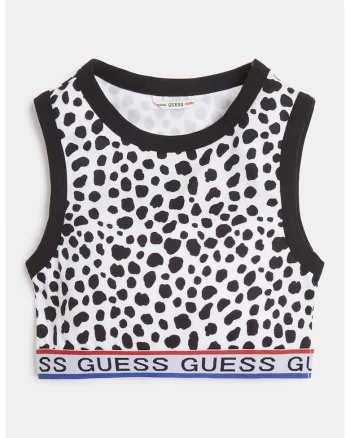 Top crop cu banda cu logo in talie, Negru/Alb optic