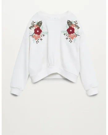 Bluza sport de bumbac organic, cu broderii florale Flori