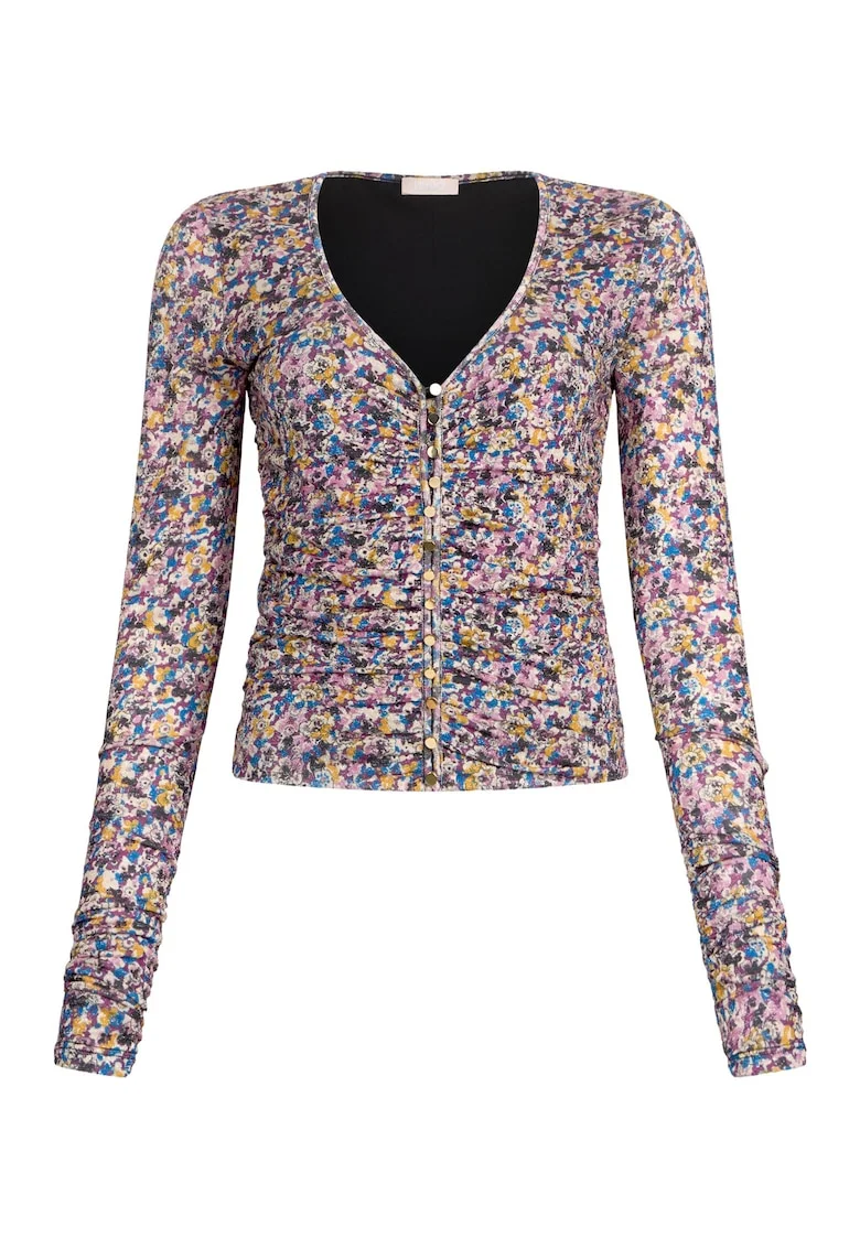 Bluza cu fronseuri si nasturi, Roz/Albastru