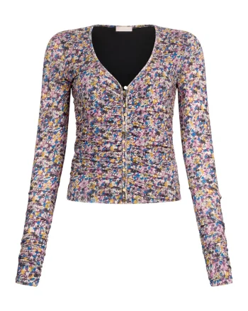 Bluza cu fronseuri si nasturi, Roz/Albastru