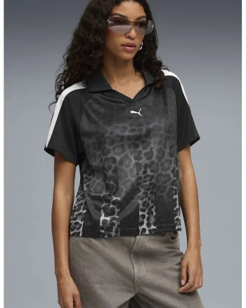 Tricou polo cu animal print Leo Luxe, Alb/Negru