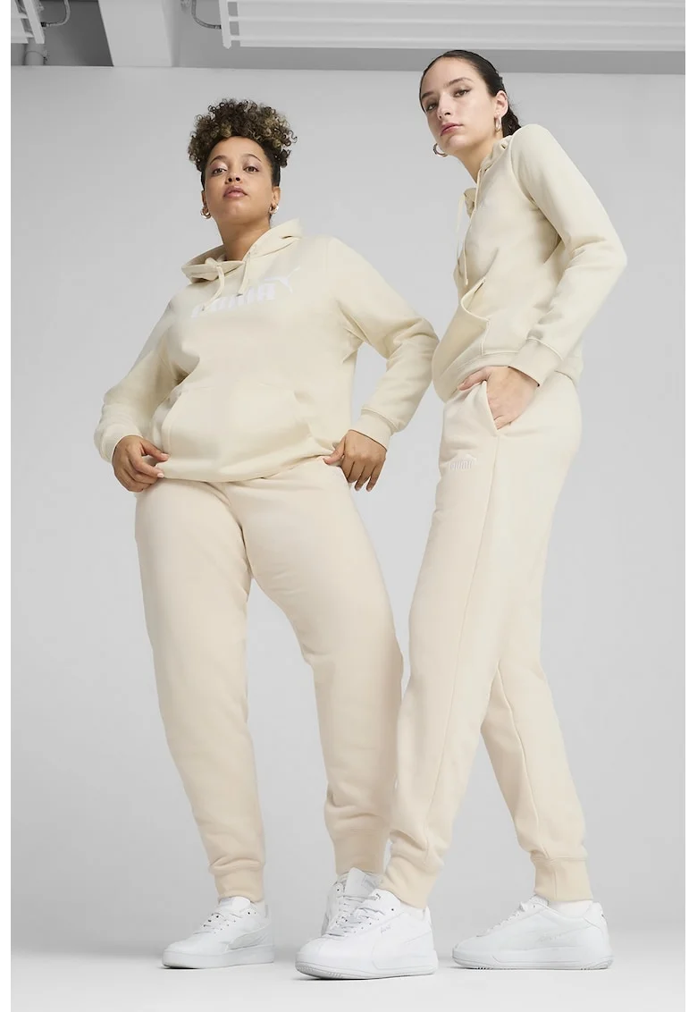 Pantaloni de trening regular-fit din amestec de bumbac cu snururi, Crem