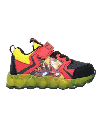 Pantofi sport cu velcro Iron Man, Negru/Coral/Galben pai