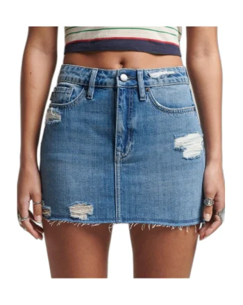 Fusta mini din denim cu rupturi decorative,