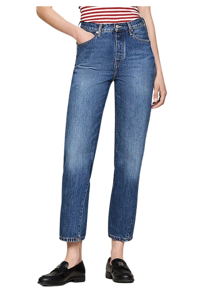 Blugi crop cu talie inalta